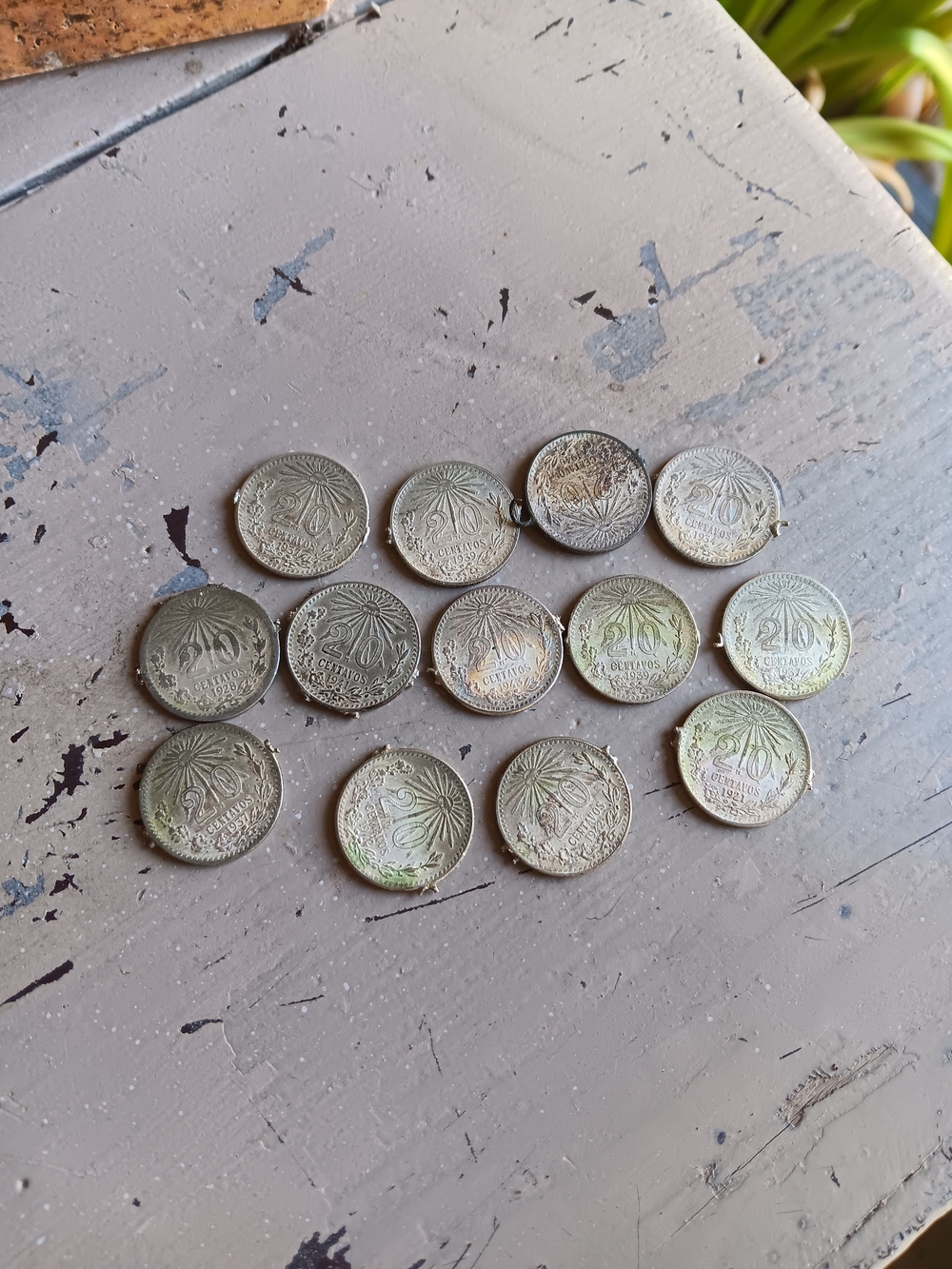 Vintage Lot of 13 Mexico Silver 20 Centavos .720 Silver Coin